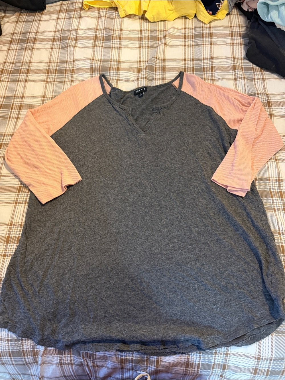 torrid Charcoal Gray Body with Light Pink Raglan Sleeves Top
